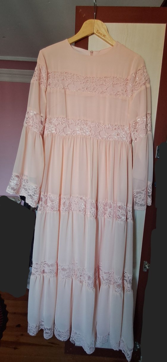 Dantel Detaylı Pembe Uzun Elbise - Görsel 4