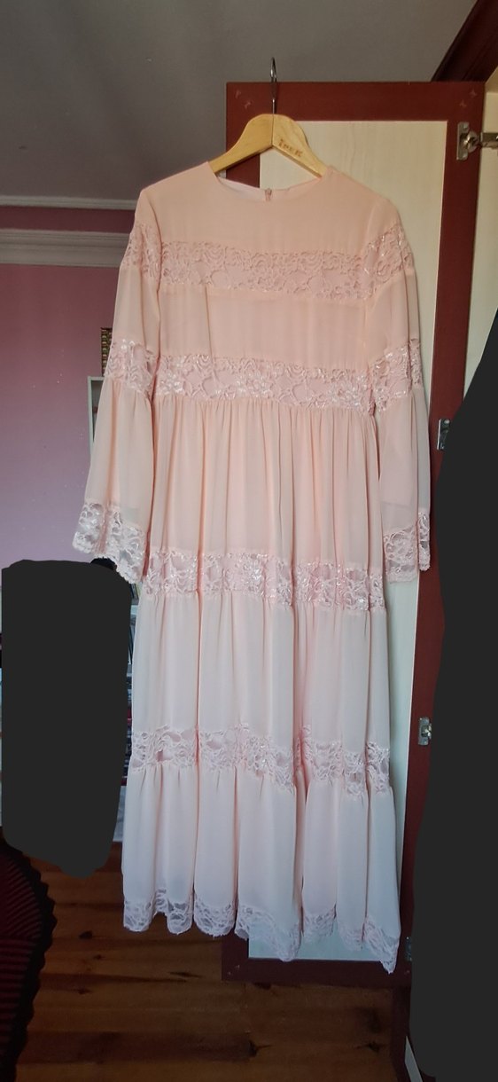 Dantel Detaylı Pembe Uzun Elbise - Görsel 3