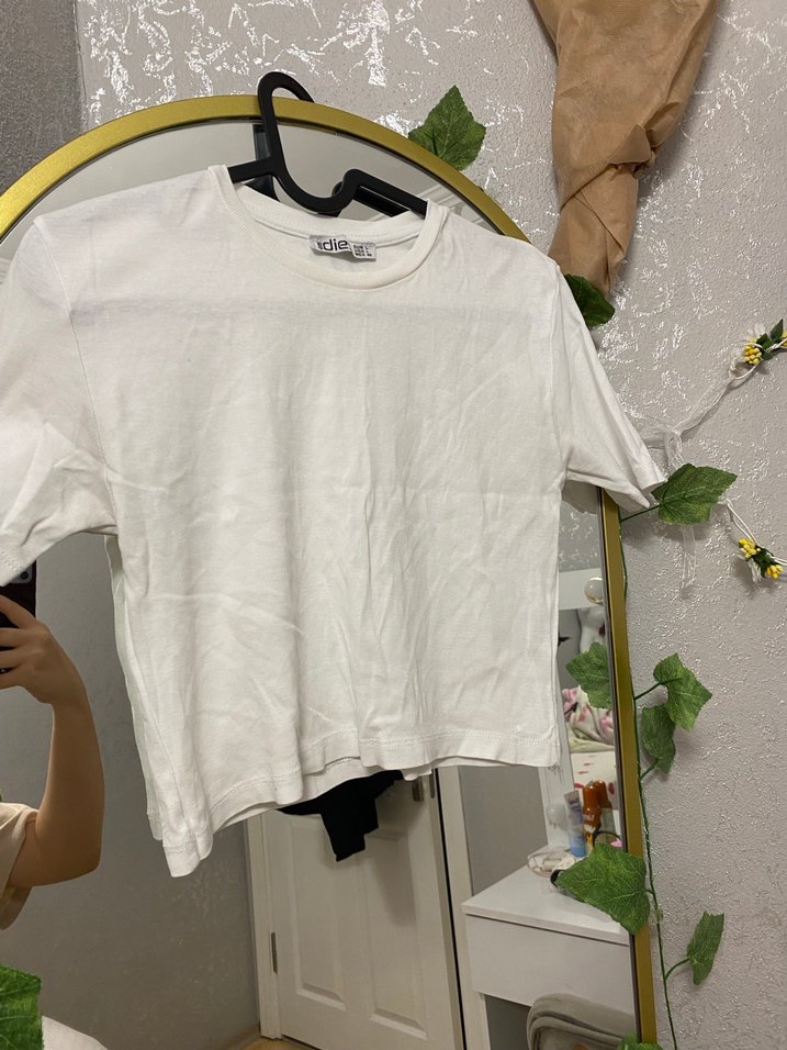 Gri ve Beyaz Kadın Kısa Kollu Crop - Görsel 4