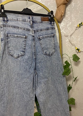 Mavi Bol Kesim Midi Kot Pantolon - Görsel 4