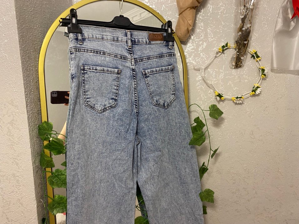 Mavi Bol Kesim Midi Kot Pantolon - Görsel 4