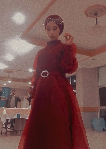 Bordo Uzun Kollu Bohem Henna Elbise
