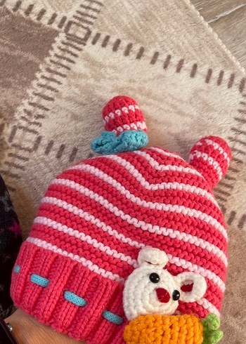 2li-Renkli Nakışlı Çocuk Örgü Şapka - Görsel 5