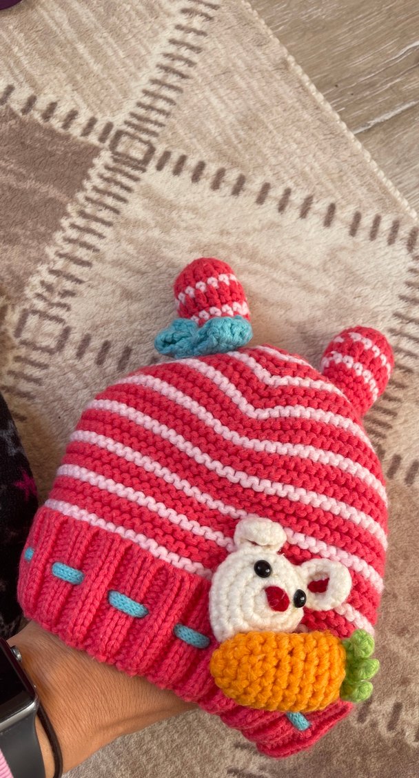 2li-Renkli Nakışlı Çocuk Örgü Şapka - Görsel 5