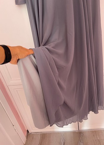 Gri Uzun Kollu Drapeli Abiye Elbise - Görsel 3