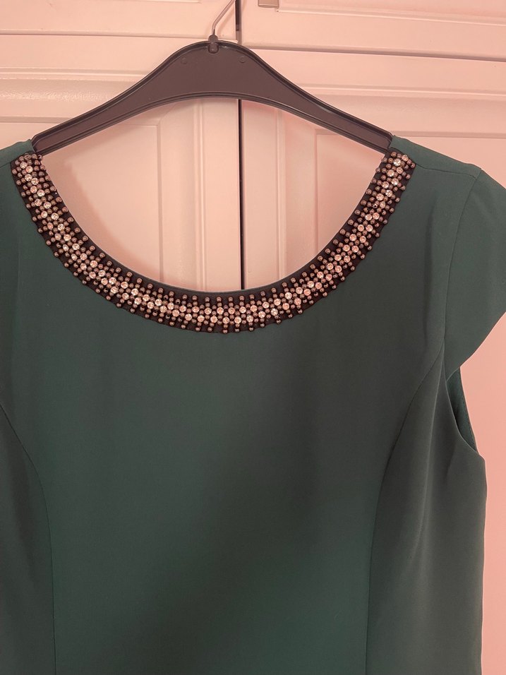 Zincir Detaylı Yeşil Midi Abiye Elbise - Görsel 2