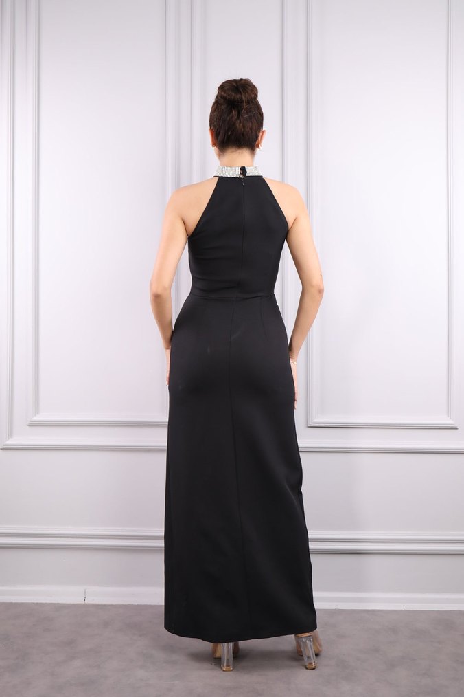 Siyah Uzun Drapeli Kadın Elbise - Görsel 3