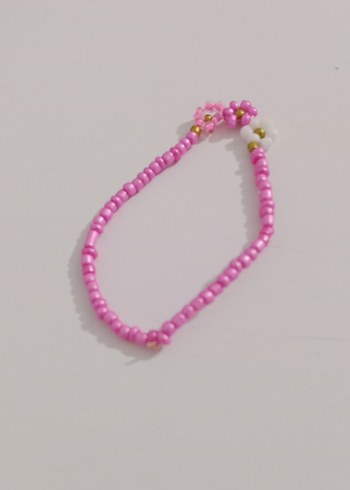 Renkli Boncuklu Pembe Çiçekli Bileklik