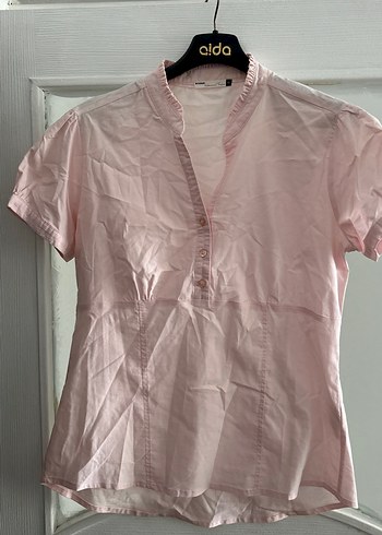 Pembe Keten V Yaka Kısa Kollu Gömlek