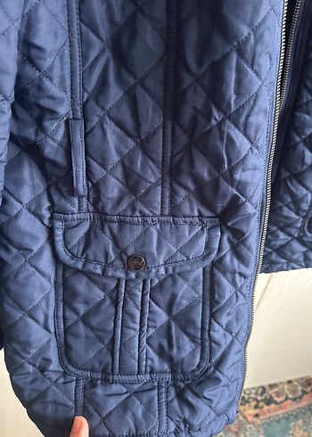 Düğmeli Koyu Mavi Kadın Mont - Görsel 4