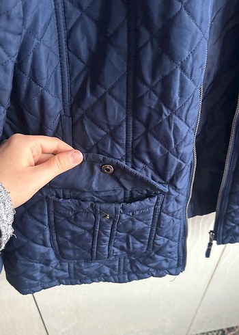 Düğmeli Koyu Mavi Kadın Mont - Görsel 5