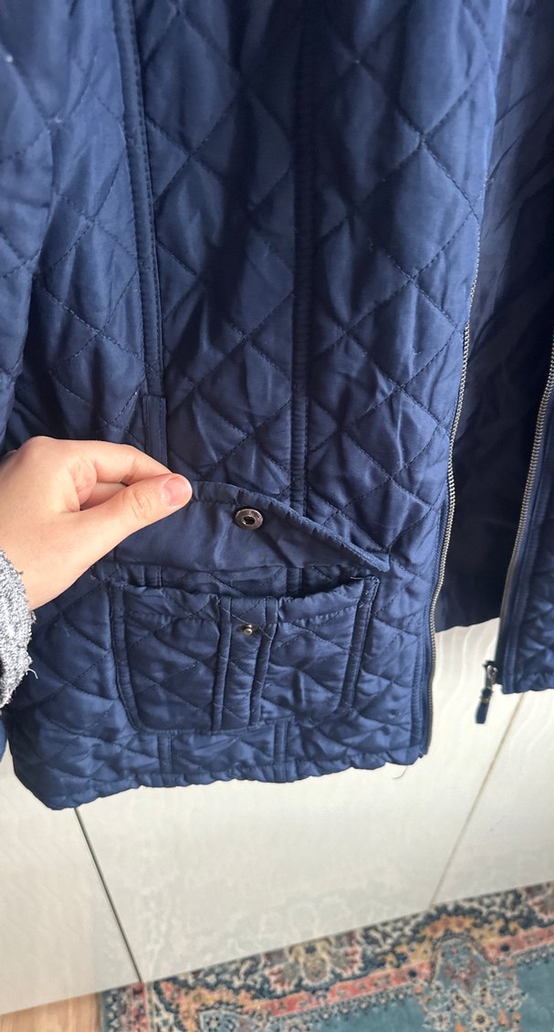 Düğmeli Koyu Mavi Kadın Mont - Görsel 5