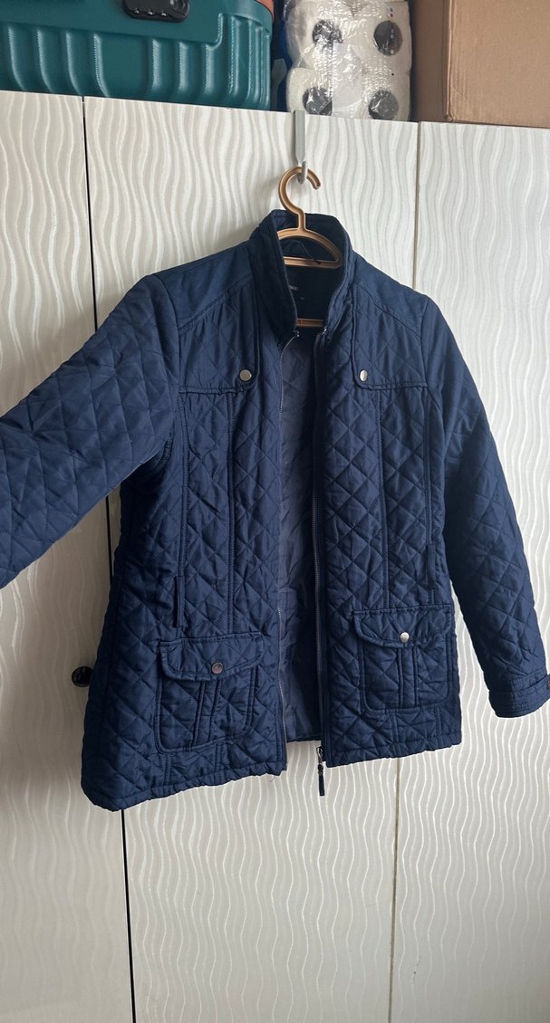 Düğmeli Koyu Mavi Kadın Mont - Görsel 2