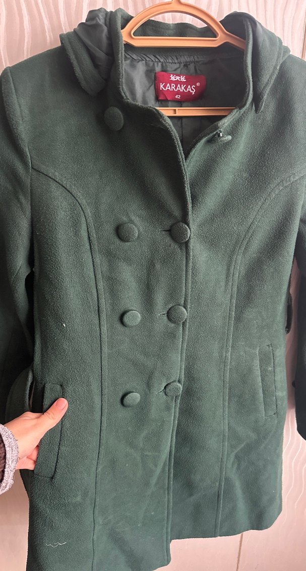 Çift Düğmeli Koyu Yeşil Kaban - Görsel 2