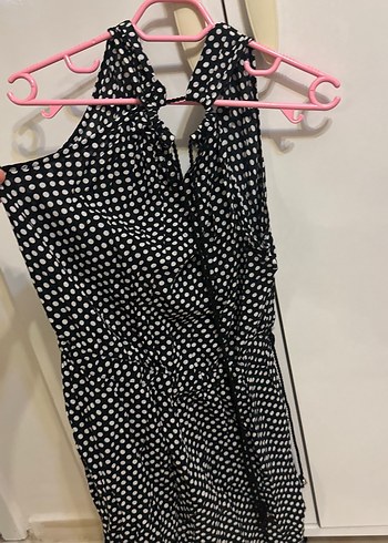 Siyah Puantiyeli Askılı Midi Tulum - Görsel 2