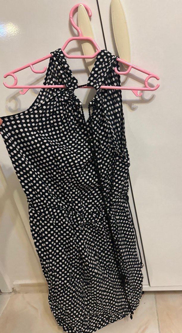 Siyah Puantiyeli Askılı Midi Tulum - Görsel 2