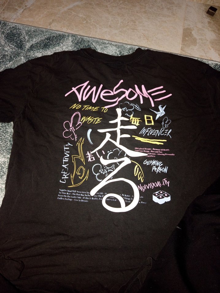 Kız Çocuk Siyah Baskılı Tişört - Görsel 3