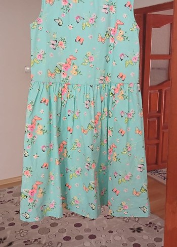Turkuaz Desenli Kız Çocuk Elbise