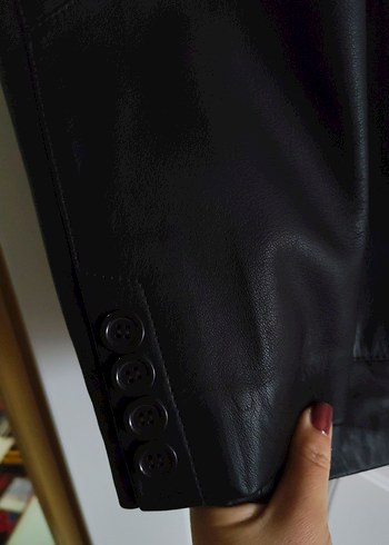Düğmeli Siyah Deri erkek Ceket - Görsel 8