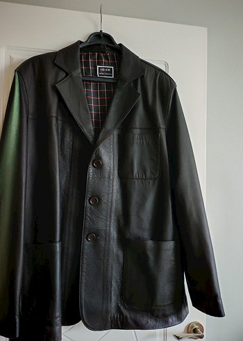 Düğmeli Siyah Deri erkek Ceket - Görsel 2