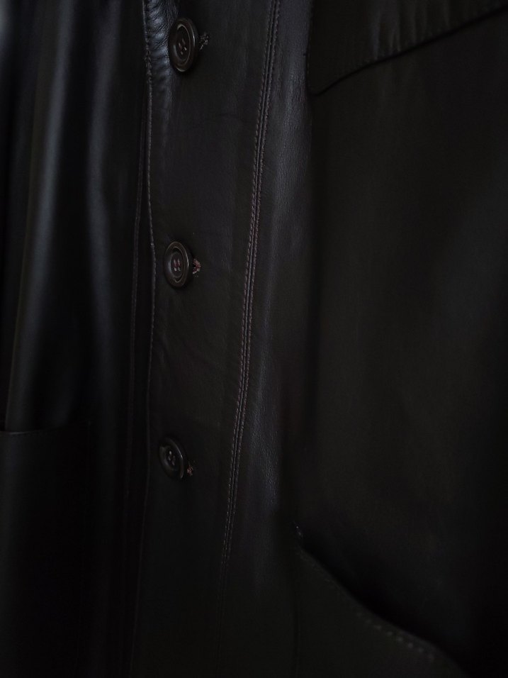 Düğmeli Siyah Deri erkek Ceket - Görsel 5