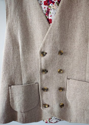 Bohem Bej Düğmeli Triko Yelek - Görsel 2