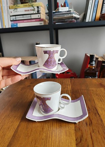 Mor Desenli Kahve Fincanı ve Tabağı - Görsel 2