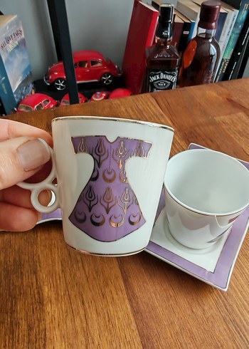 Mor Desenli Kahve Fincanı ve Tabağı - Görsel 3