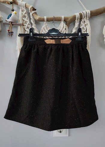 Kemer Detaylı Kahverengi Mini Yün Etek - Görsel 2