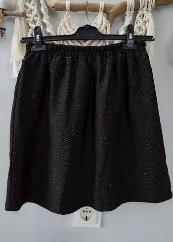 Kemer Detaylı Kahverengi Mini Yün Etek - Görsel 6