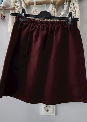 Bordo Kemerli Mini Etek - Görsel 4