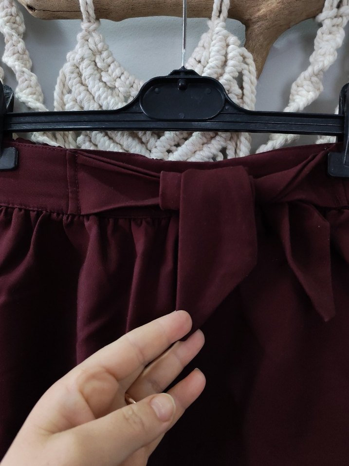 Bordo Kemerli Mini Etek - Görsel 2