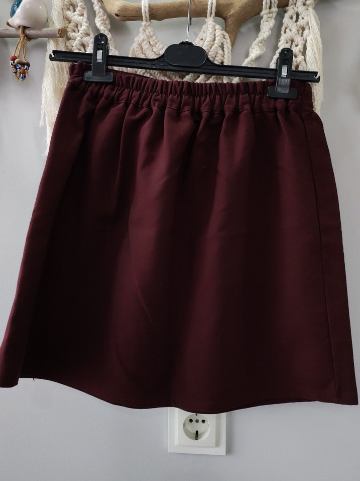 Bordo Kemerli Mini Etek - Görsel 4