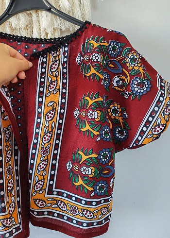 m Beden Nakışlı Bordo Mini Bohem ceket kimono