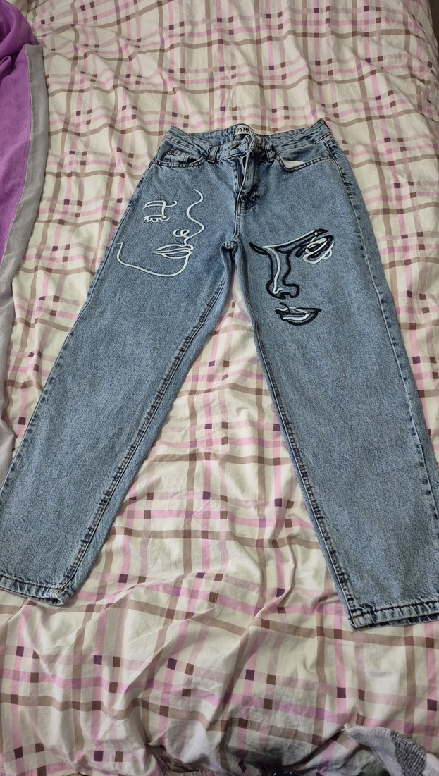 Mavi Baskılı Bol Kesim Kadın Kot Pantolon - Görsel 2