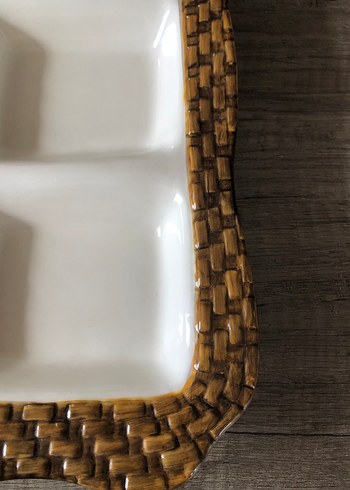 Bölmeli Kahverengi Hasır Desenli Servis Tabağı - Görsel 2