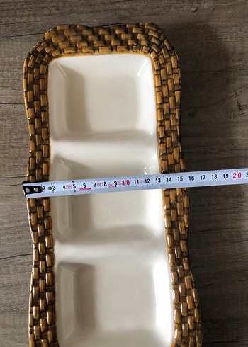 Bölmeli Kahverengi Hasır Desenli Servis Tabağı - Görsel 5