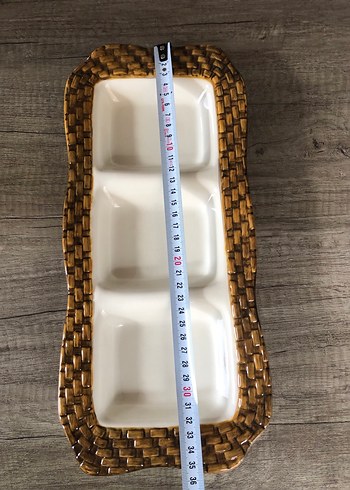 Bölmeli Kahverengi Hasır Desenli Servis Tabağı - Görsel 4