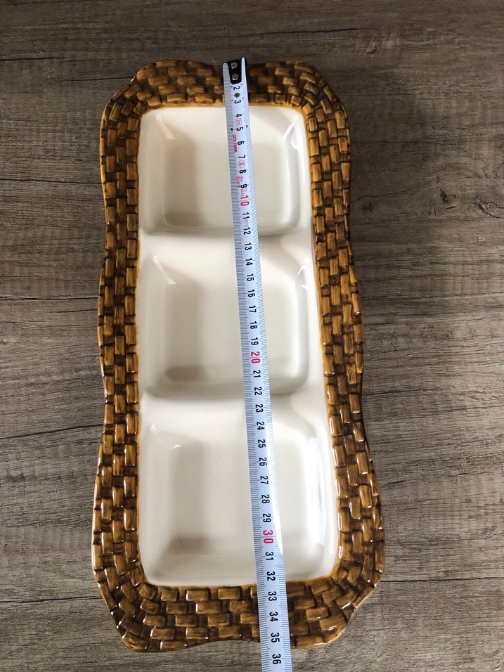 Bölmeli Kahverengi Hasır Desenli Servis Tabağı - Görsel 4