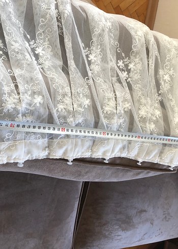 İşlemeli Beyaz Tül Perde - Görsel 3