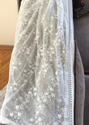 İşlemeli Beyaz Tül Perde - Görsel 4