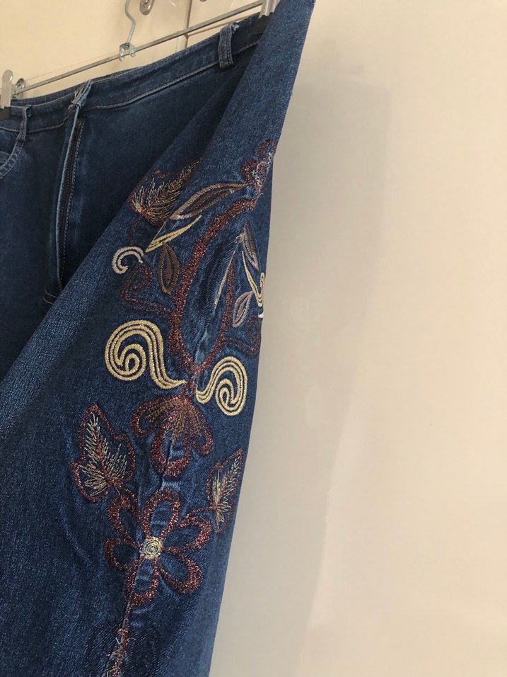 Nakışlı Lacivert Kadın Kot Pantolon - Görsel 2