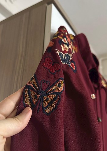 42 Beden bordo Renk Diger Bordo Nakışlı Uzun Kadın Elbise