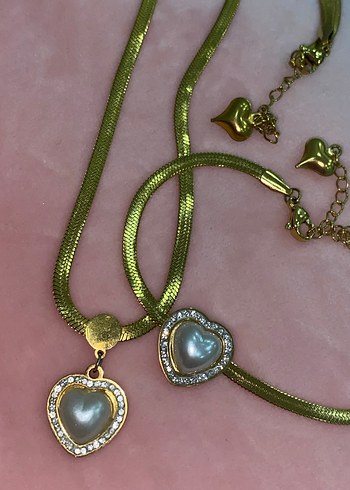 Altın Renkli kalp Desenli Vintage Kolye - Görsel 5