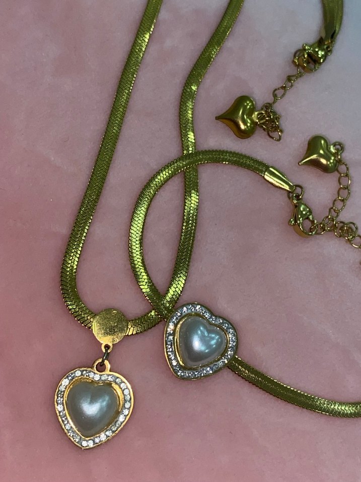 Altın Renkli kalp Desenli Vintage Kolye - Görsel 5