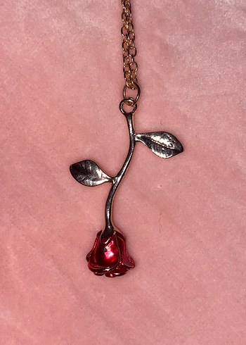 Koyu Kırmızı Gül Zincir Kolye - Görsel 2