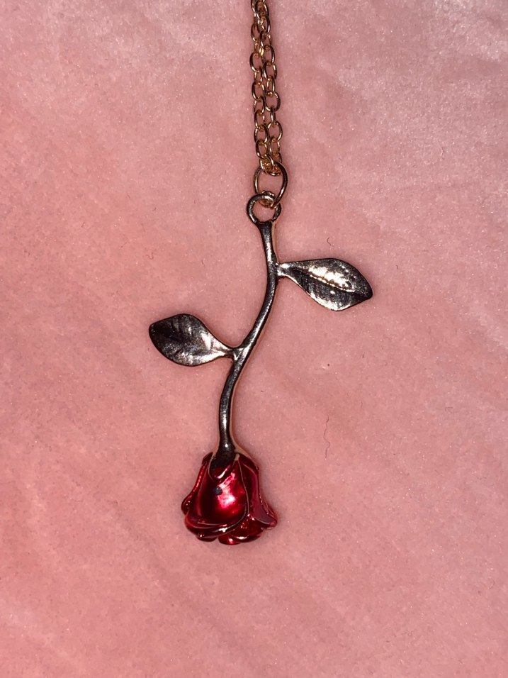 Koyu Kırmızı Gül Zincir Kolye - Görsel 2