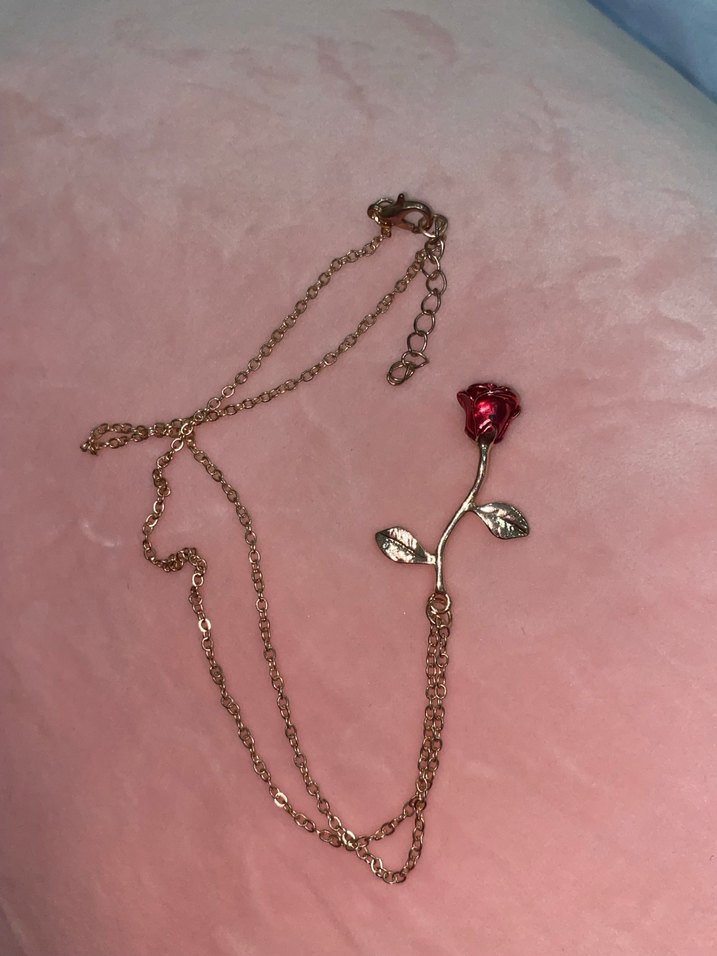 Koyu Kırmızı Gül Zincir Kolye - Görsel 3