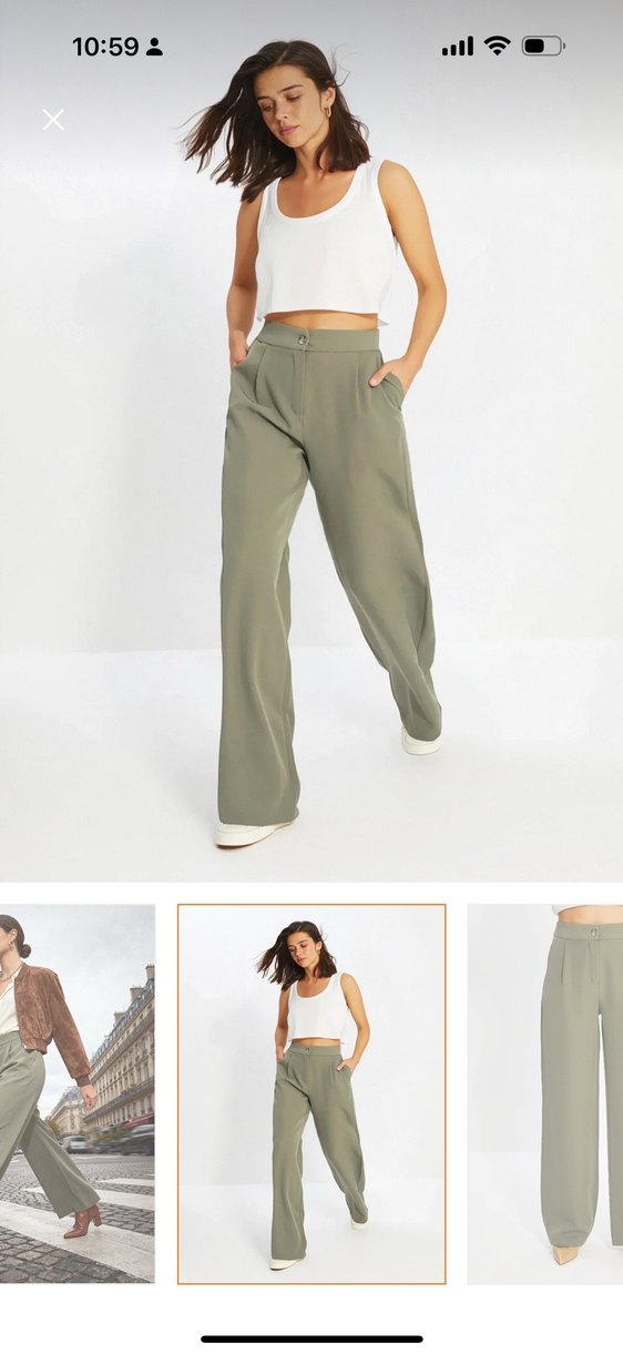 Haki Kadın kumaş Pantolon - Görsel 2