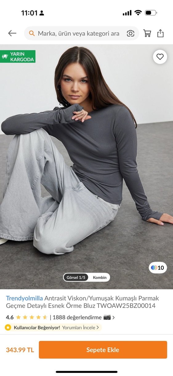 Trendyolmilla Antrasit Viskon Esnek Örme Bluz - Görsel 4